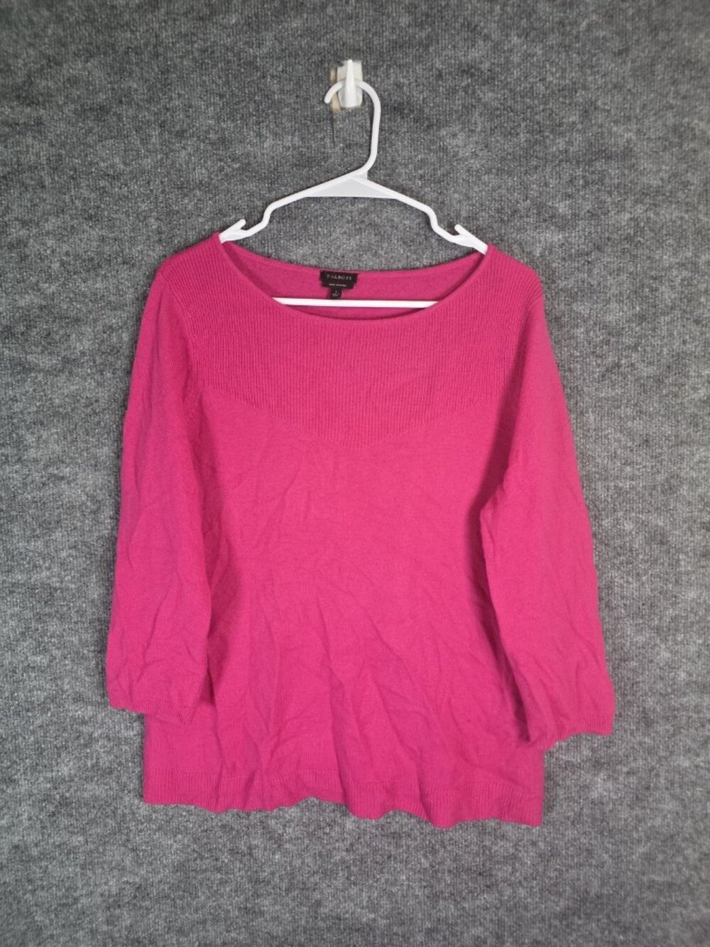 Talbots Sweater Womens Large Pink 100% Cashmere Boat Neck 3/4 Sleeve Pilling